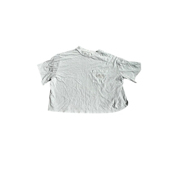Stussy Tops - Stussy Designs Light Blue Gray Pocket T Shirt Women Oversized Boxy Fit